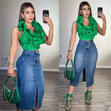 Green ruffle top