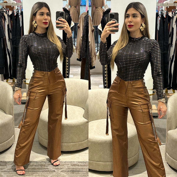 Embellished bronze bodysuit