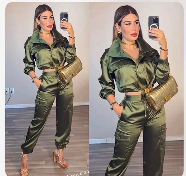 2 piece olive ana jacket set
