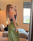 Catalina olive leatherette wide pants