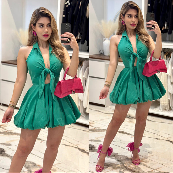 Valentina green mini dress