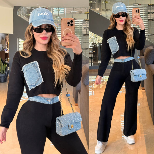 Denim sweater set