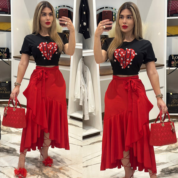Red ruffle skirt
