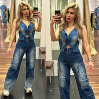 Denim corset 2 piece set