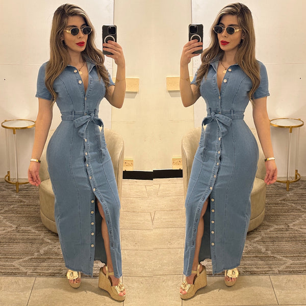 Maxi denim stretch dress