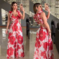 Ruffle backless maxi dress