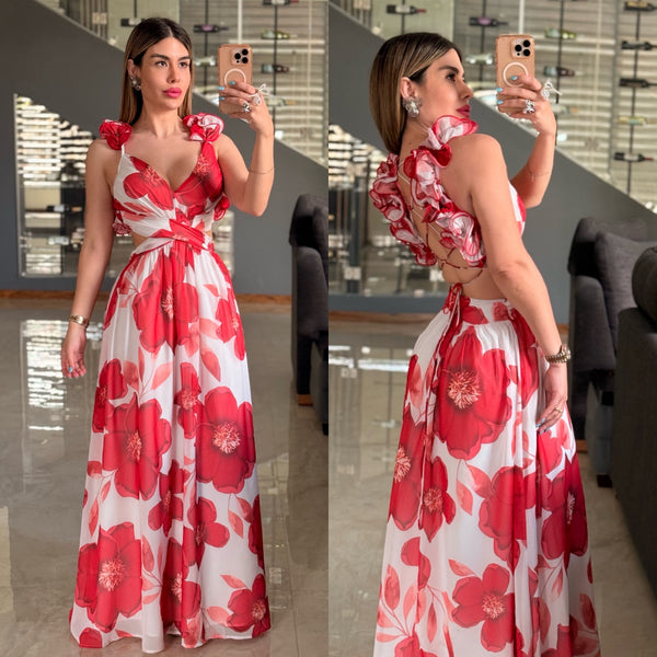 Ruffle backless maxi dress