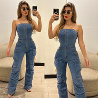 Denim cargo Alicia jumpsuit stretch