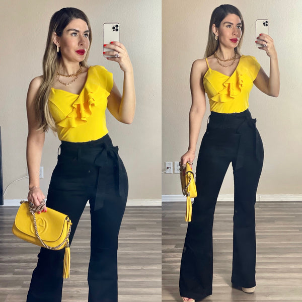 Black denim stretch pants