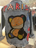 Bear Embellished oversized denim jacket